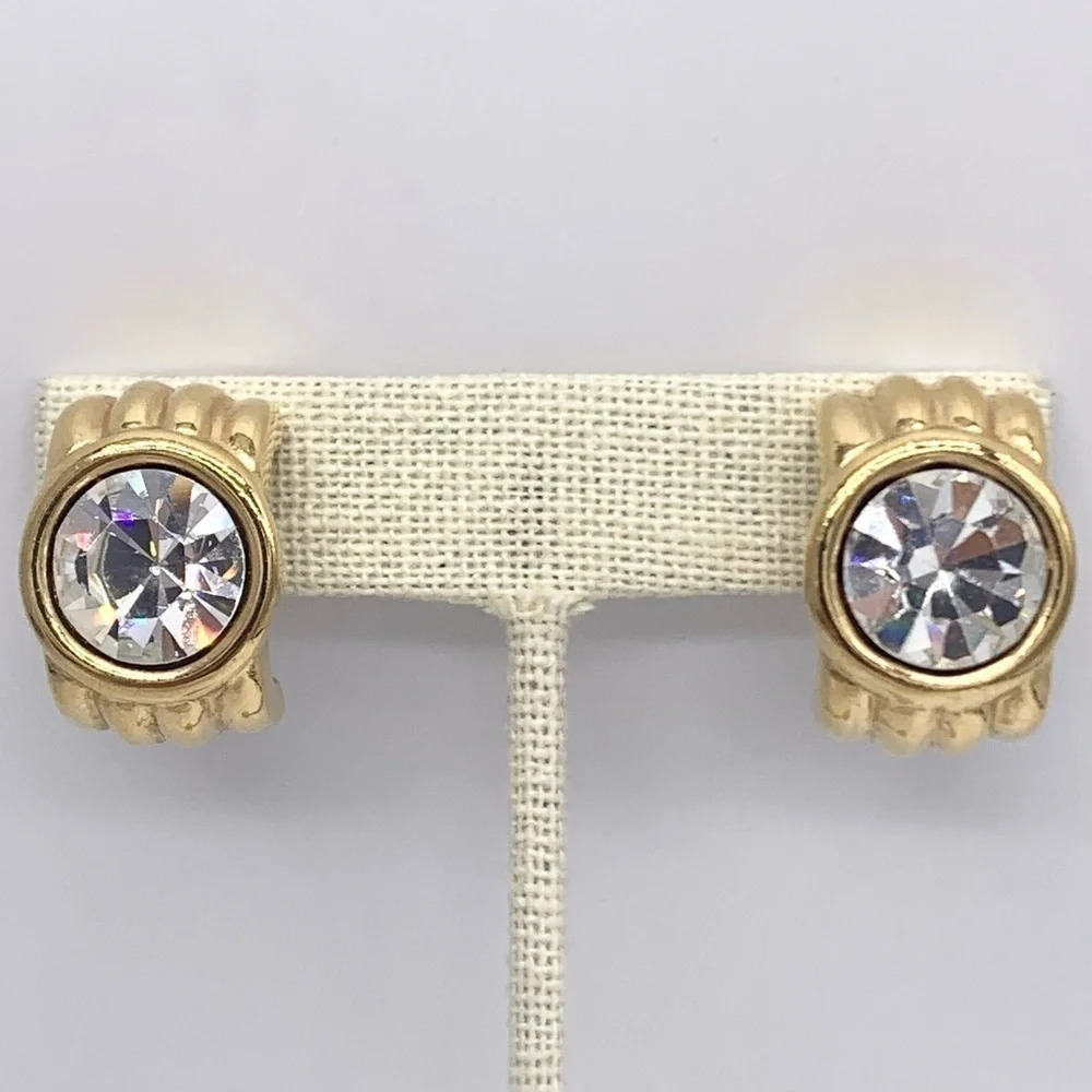 Givenchy Vintage Gold Ribbed Crystal Earrings